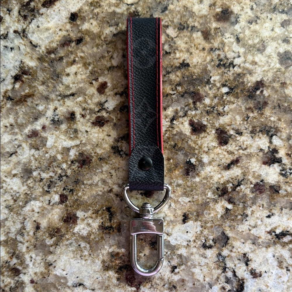 Upcycled Black and Red LV Leather Keychain